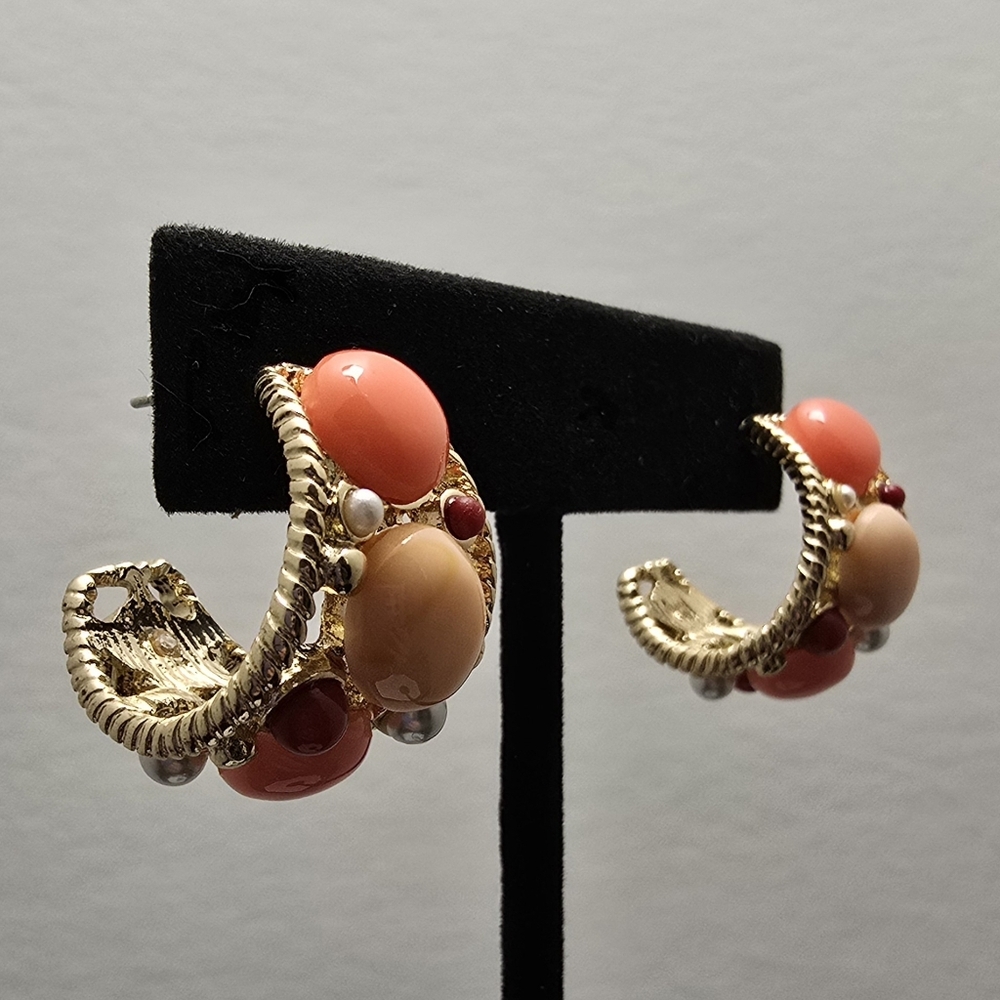 Elegant Gold Hoop Earrings with Colorful Stones
